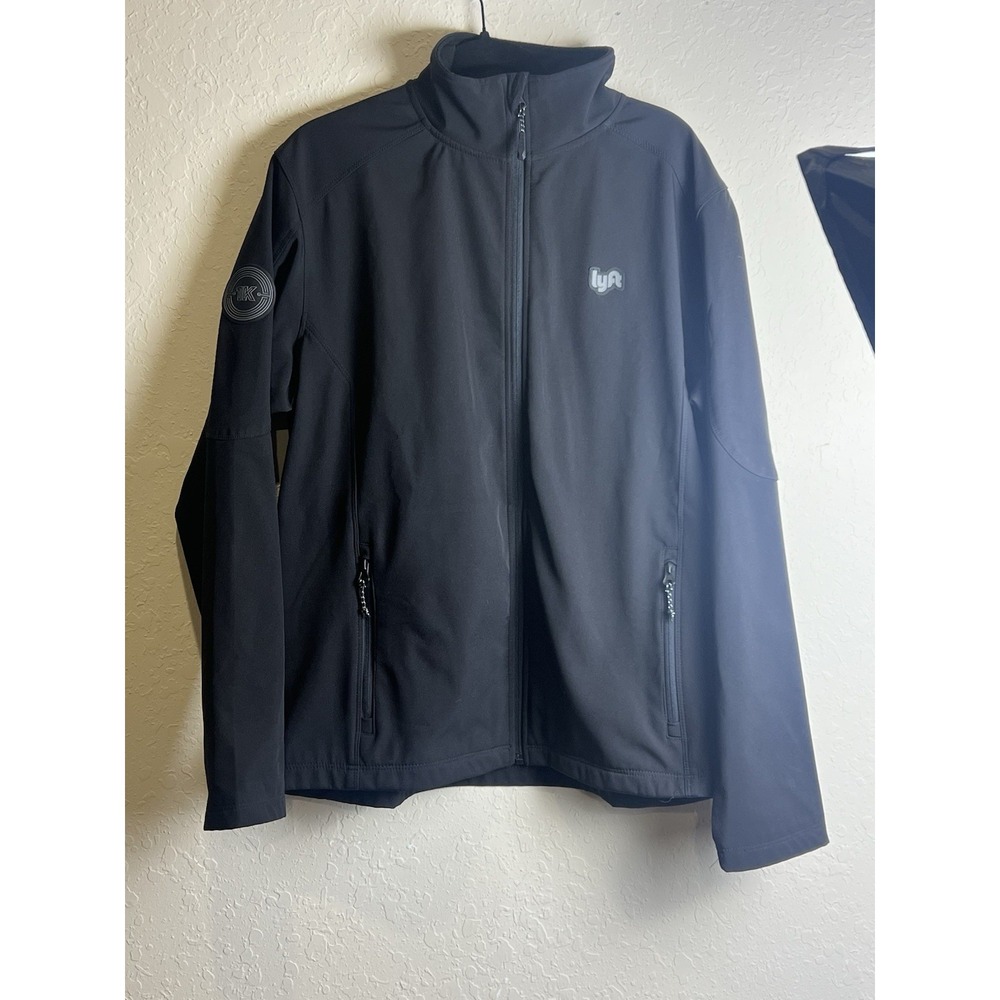 Lyft 1k‎ Rides Worker Full Zip Up Jacket Mens XL Black Softshell Logo Pockets